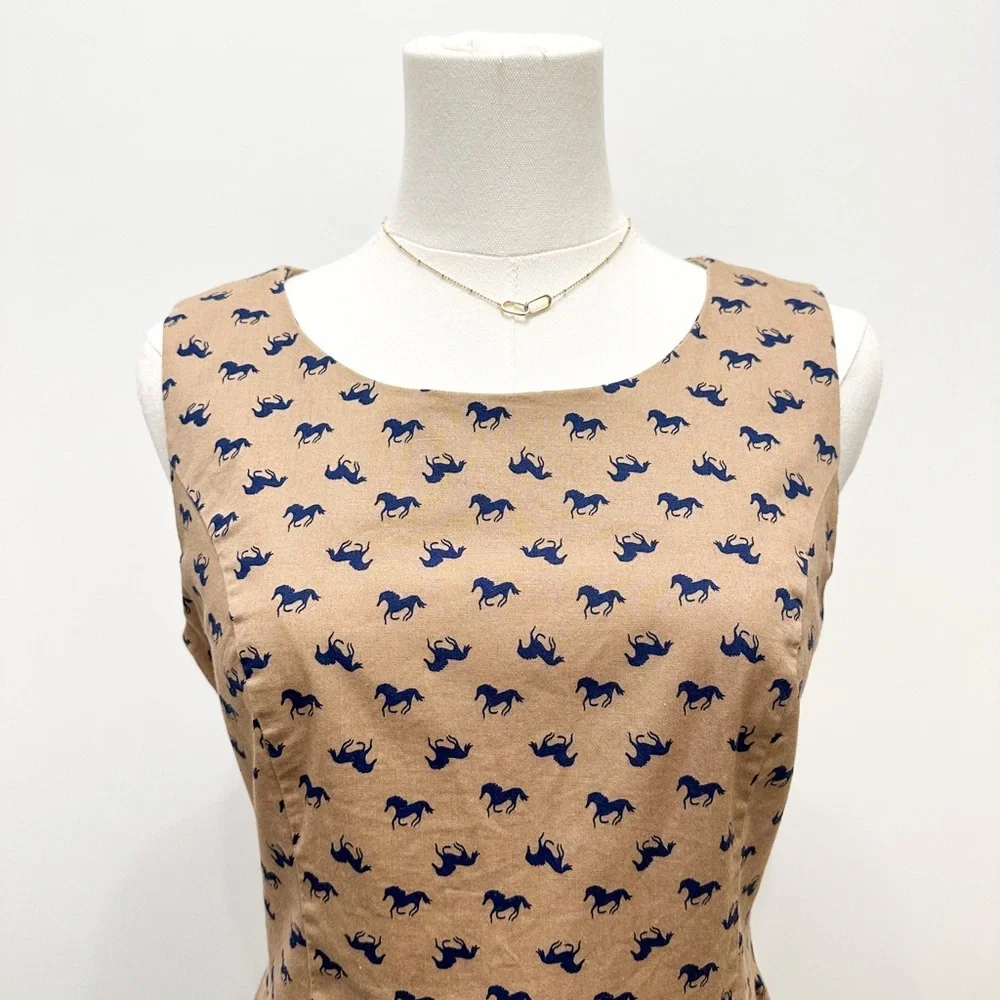 Vintage Inspired Brown Horse Printed Dress - Picture 9 of 10